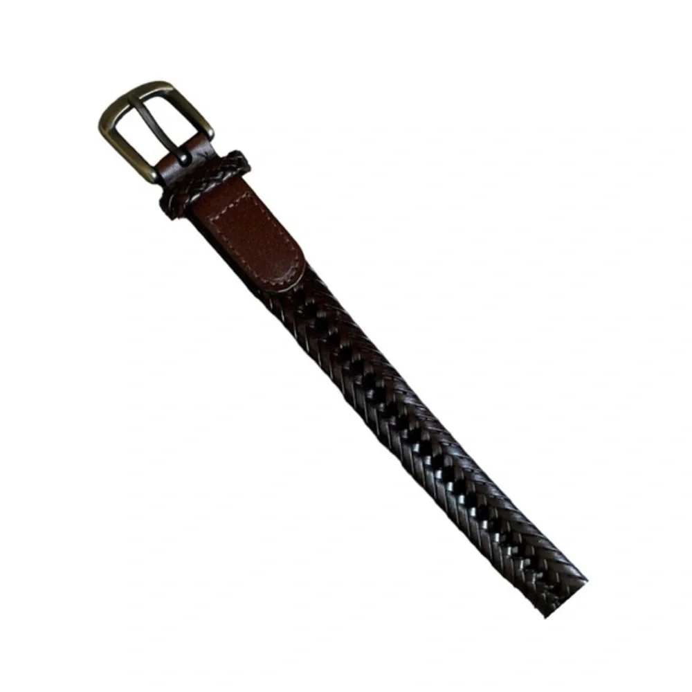2 belts for young man, 1 Talbots dark, brown, bonded, braided leather